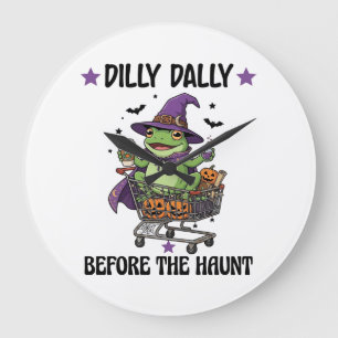 Dilly Dally Before Haunt Frog Halloween Shopping C Large Clock