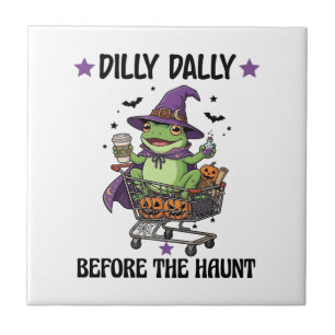 Dilly Dally Before Haunt Frog Halloween Shopping C Tile