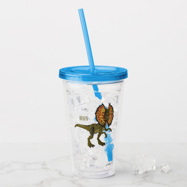 Dilophosaurus cartoon illustration acrylic tumbler (Front Ice)