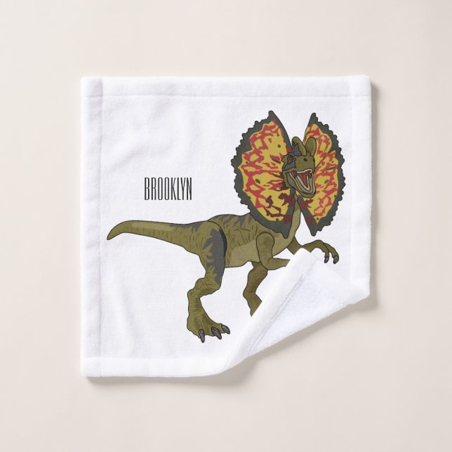 Dilophosaurus cartoon illustration bath towel set (Wash Cloth)