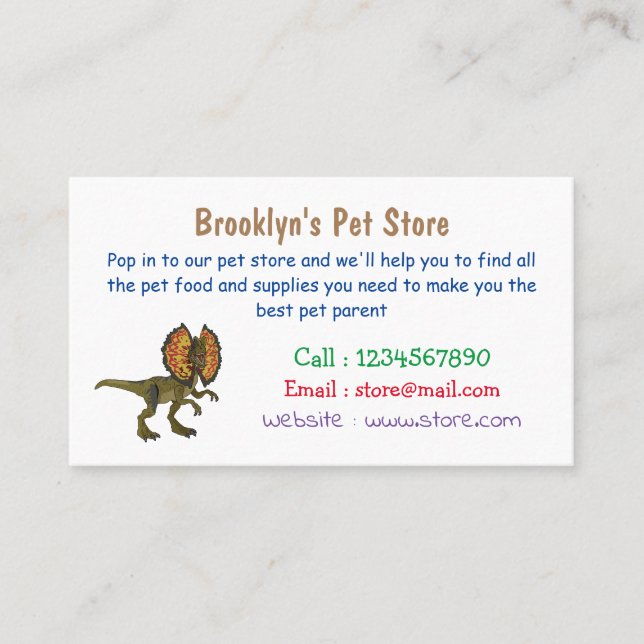 Dilophosaurus cartoon illustration business card (Front)