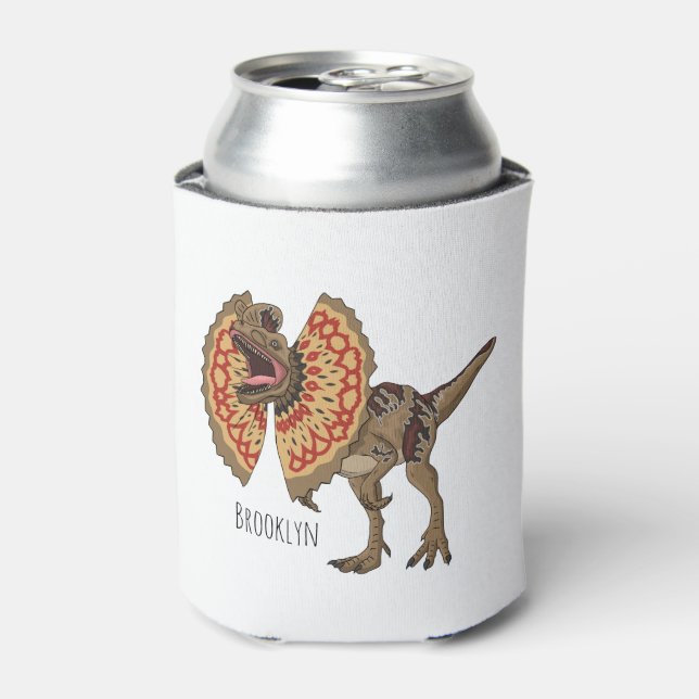 Dilophosaurus cartoon illustration  can cooler (Can Front)
