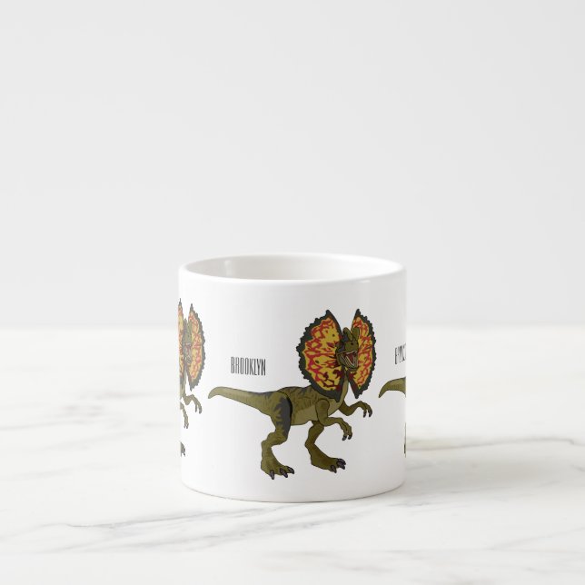 Dilophosaurus cartoon illustration espresso cup (Front)