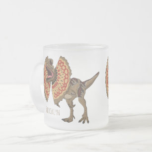 Dilophosaurus cartoon illustration frosted glass coffee mug