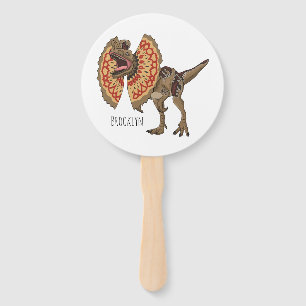 Dilophosaurus cartoon illustration  hand fan