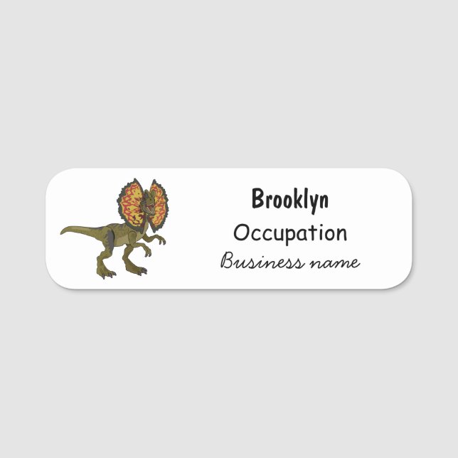 Dilophosaurus cartoon illustration name tag (Front)