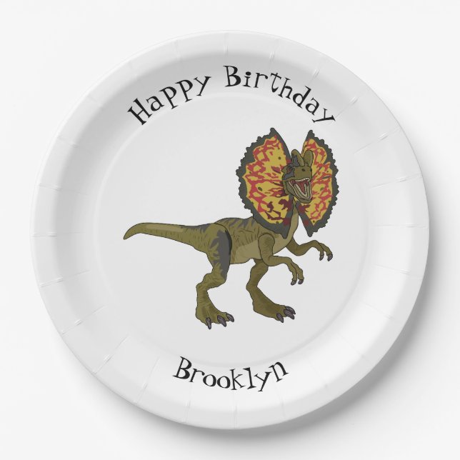 Dilophosaurus cartoon illustration paper plate (Front)