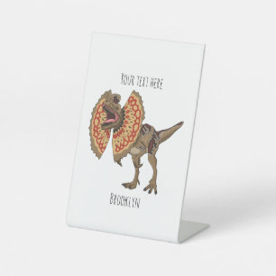 Dilophosaurus cartoon illustration pedestal sign