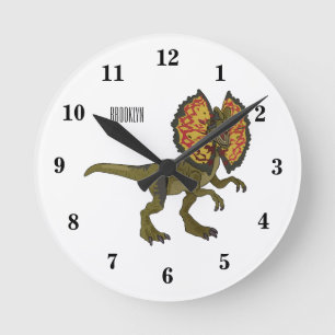 Dilophosaurus cartoon illustration round clock