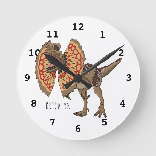 Dilophosaurus cartoon illustration round clock (Front)