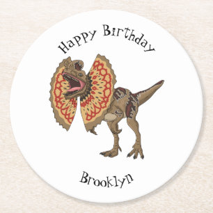 Dilophosaurus cartoon illustration round paper coaster