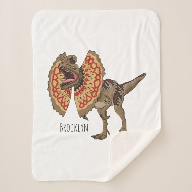 Dilophosaurus cartoon illustration sherpa blanket (Front)