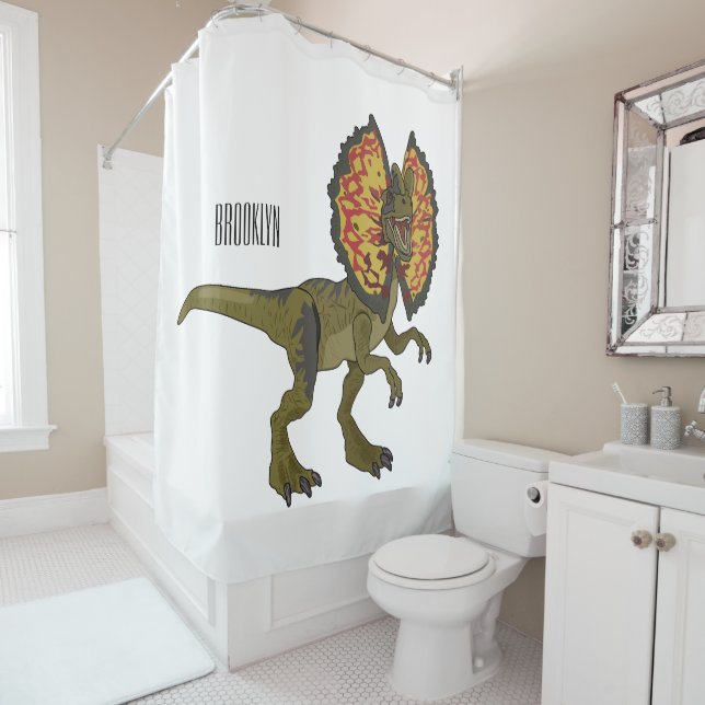 Dilophosaurus cartoon illustration shower curtain (In Situ)