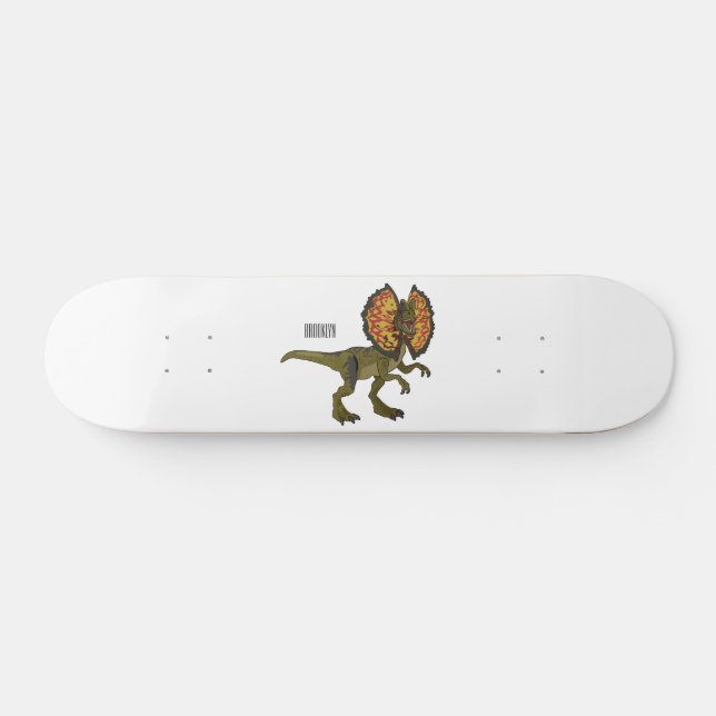Dilophosaurus cartoon illustration skateboard (Horz)
