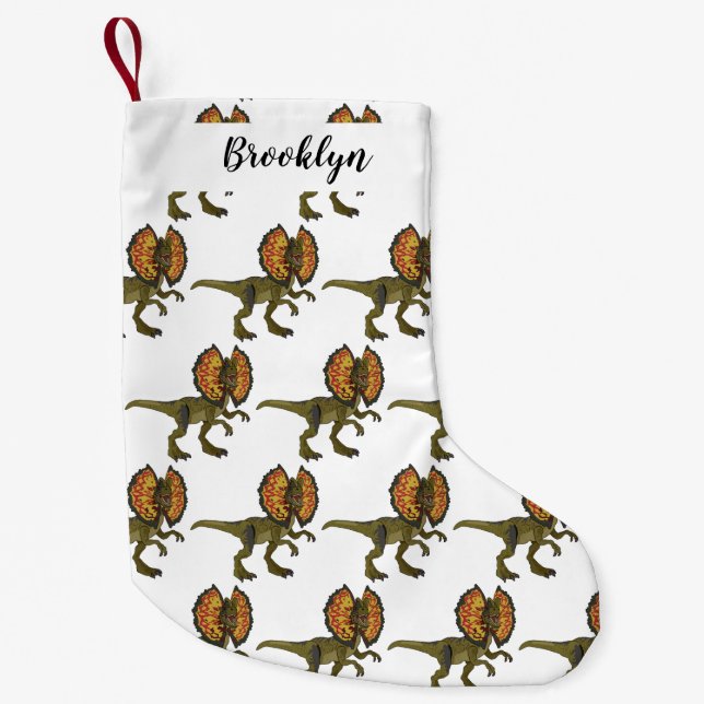 Dilophosaurus cartoon illustration small christmas stocking (Front)