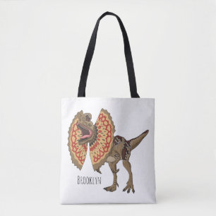 Dilophosaurus cartoon illustration tote bag
