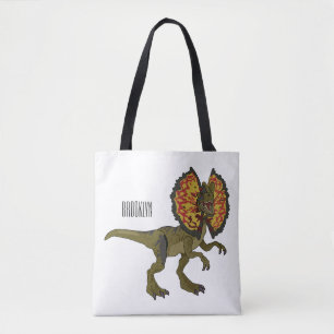 Dilophosaurus cartoon illustration tote bag