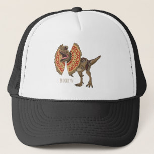 Dilophosaurus cartoon illustration  trucker hat