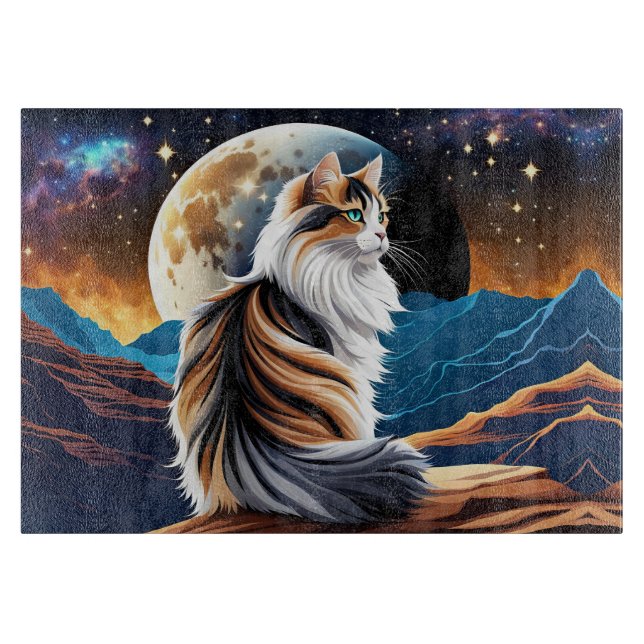 Dilute Calico Cat and Desert Moon Cutting Board (Front)