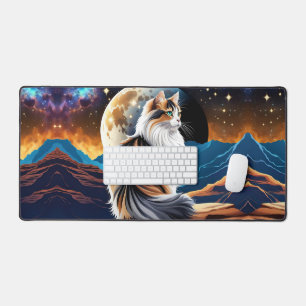 Dilute Calico Cat and Desert Moon Desk Mat