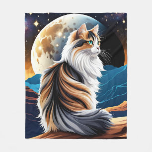 Dilute Calico Cat and Desert Moon Fleece Blanket