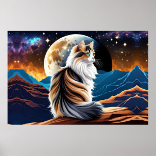 Dilute Calico Cat and Desert Moon Poster