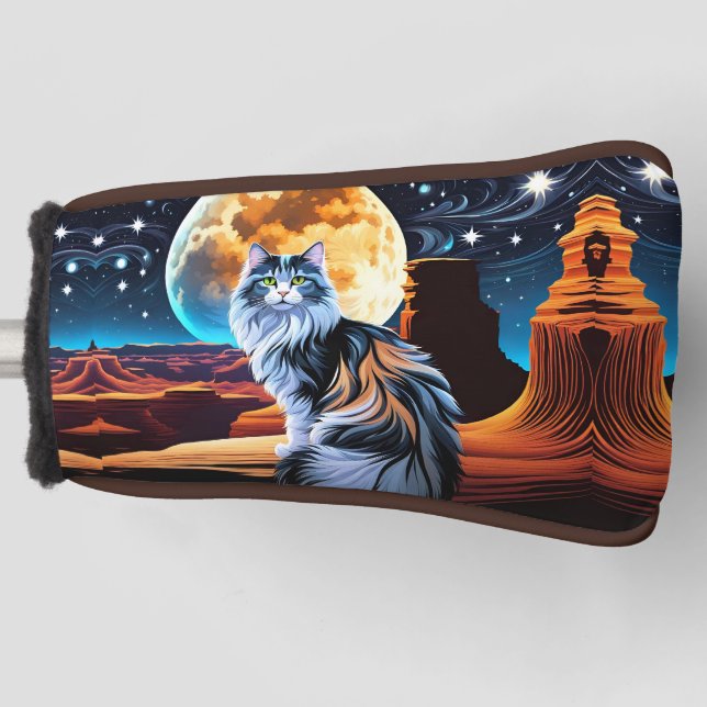 Dilute Calico cat in the Desert Golf Head Cover (Front)