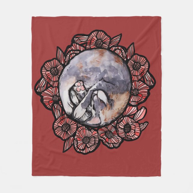 Dilute Calico Kitty Cat Red Poppy Flower Cats      Fleece Blanket (Front)