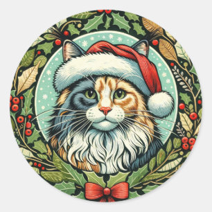 Dilute Calico Maine Coon Cat Christmas             Classic Round Sticker