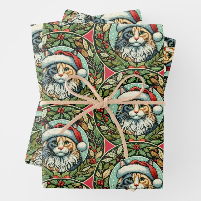 Dilute Calico Maine Coon Cat Christmas             Wrapping Paper Sheet (In situ)
