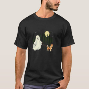 Dilute Tricolor Corgi Walking Ghost Halloween Funn T-Shirt