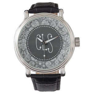 Dim Grey Damask; Retro Chalkboard Watch