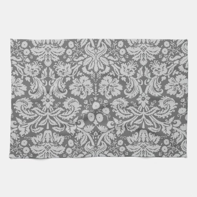 Dim Grey Damask Tea Towel (Horizontal)