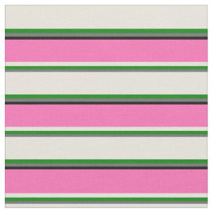 Dim Grey, Green, Beige, Hot Pink, and Black Lines Fabric