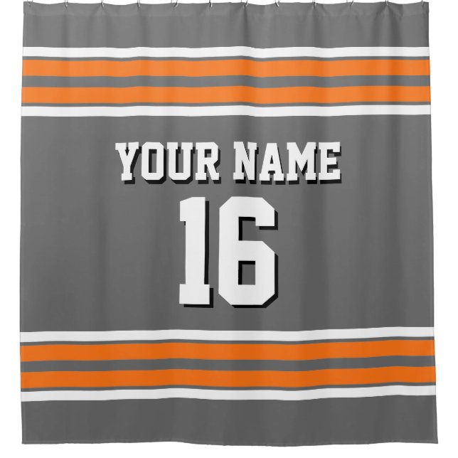 Dim Grey Pumpkin Orange Wht Stripes Sports Jersey Shower Curtain (Front)