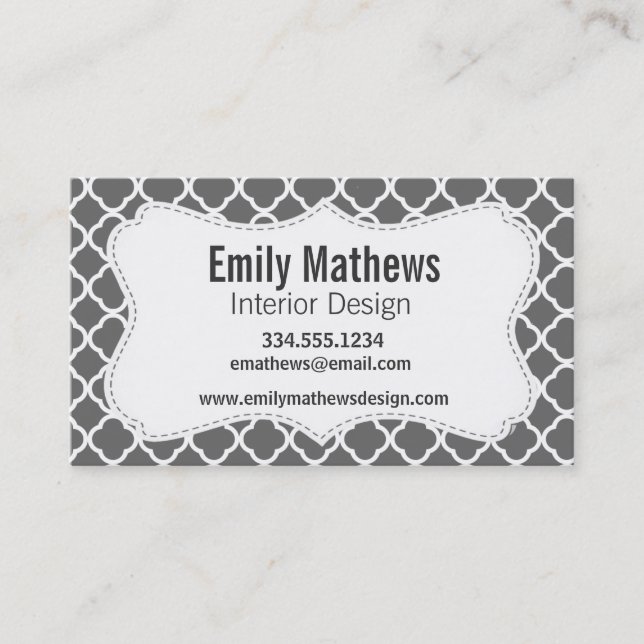 Dim Grey Quatrefoil Business Card (Front)