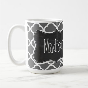 Dim Grey Quatrefoil; Chalkboard look Coffee Mug
