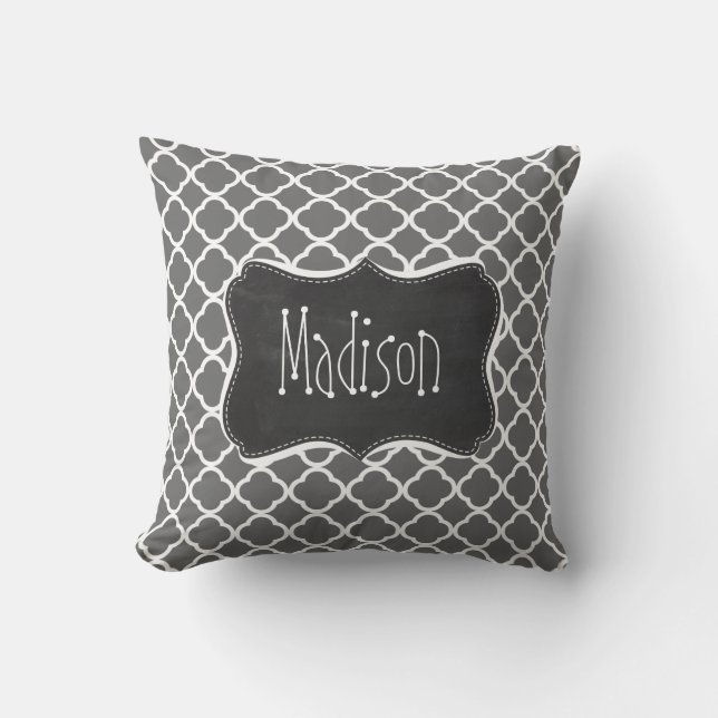 Dim Grey Quatrefoil; Chalkboard look Cushion (Front)