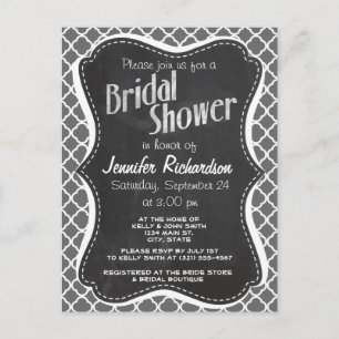 Dim Grey Quatrefoil; Chalkboard look Invitation Postcard