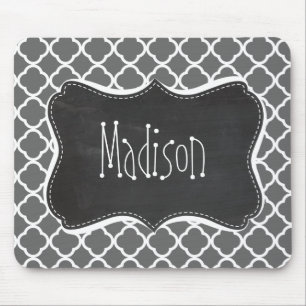 Dim Grey Quatrefoil; Chalkboard look Mouse Mat