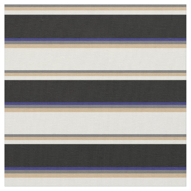 Dim Grey, Tan, Beige, Black & Midnight Blue Lines Fabric (Close Up)