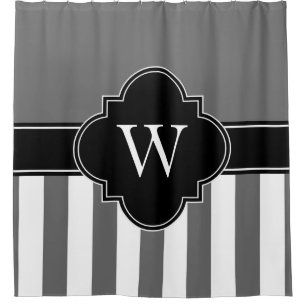 Dim Grey White LG Stripe 1ICBR Black Monogram Shower Curtain