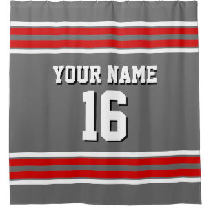 Dim Grey with Red White Stripes Sports Jersey Shower Curtain