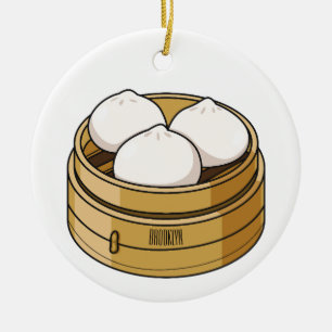 Dim sum cartoon illustration ceramic tree decoration
