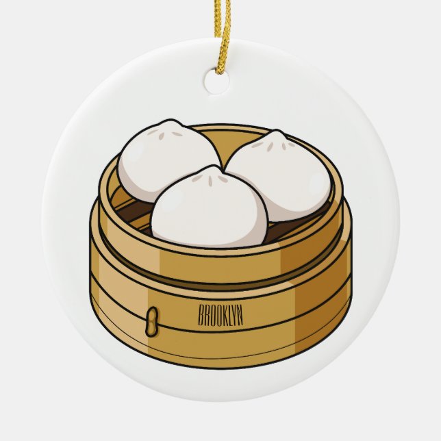 Dim sum cartoon illustration ceramic tree decoration (Front)