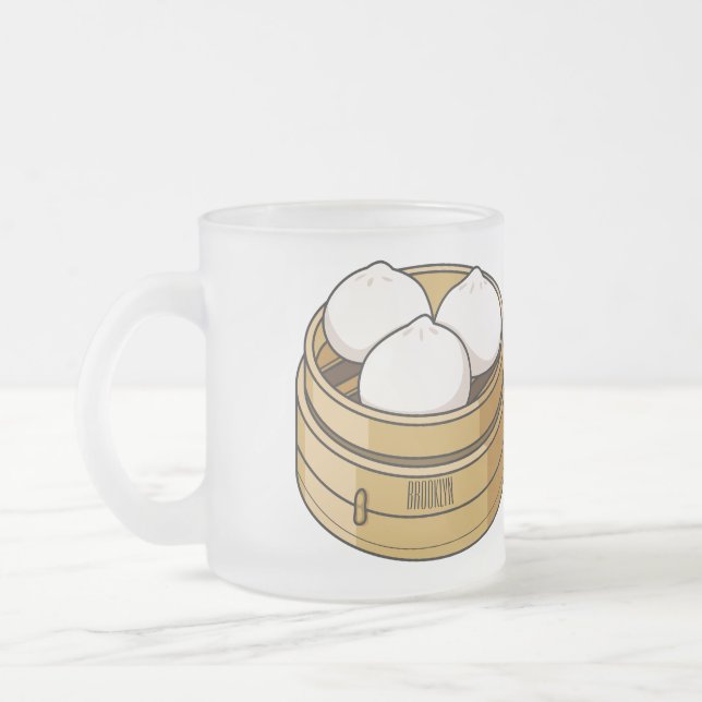 Dim sum cartoon illustration  frosted glass coffee mug (Left)