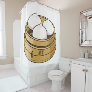 Dim sum cartoon illustration shower curtain