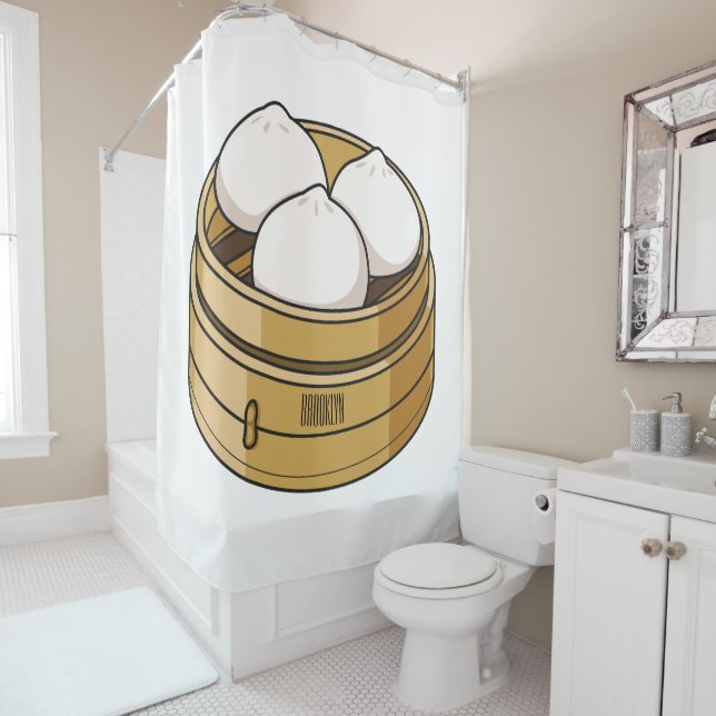 Dim sum cartoon illustration shower curtain (In Situ)