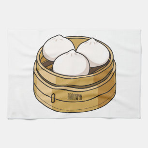 Dim sum cartoon illustration  tea towel