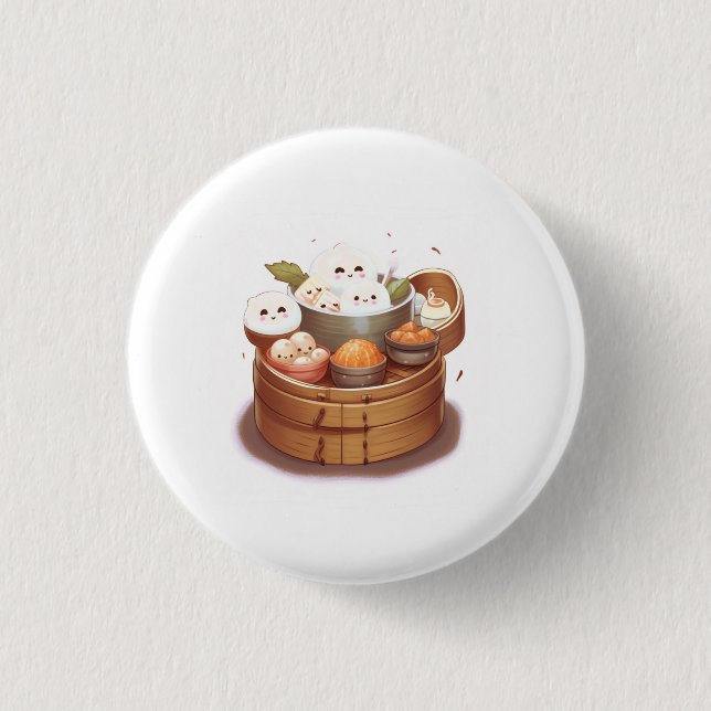 Dim sum, food themed 3 cm round badge (Front)